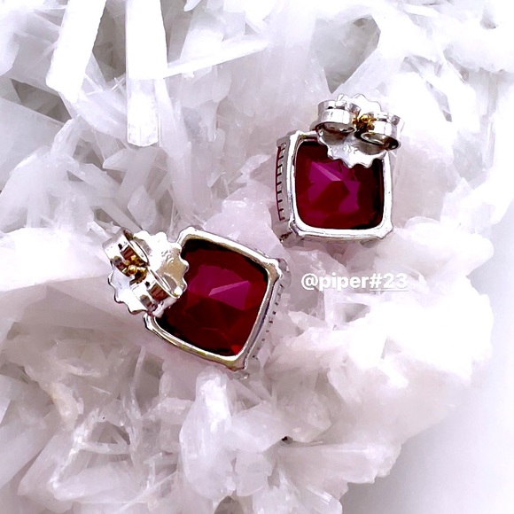 RARE Judith Ripka JR TWO Red Corundum & Diamond Fontaine Earrings - Picture 7 of 11